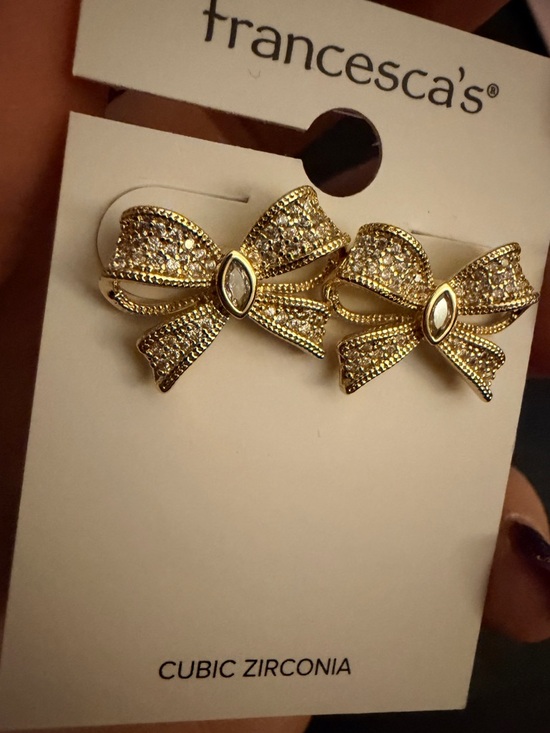 Francesca's Collections Gold/Silver Bow Earrings - Picture 3 of 5